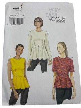 Vogue V8815 Peplum Top Sewing Pattern Plus Size 16-24 UNCUT Easy